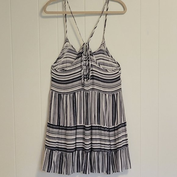 Nautical stripe strappy halter babydoll flare mini beach coverup dress Sz: M - Picture 2 of 5